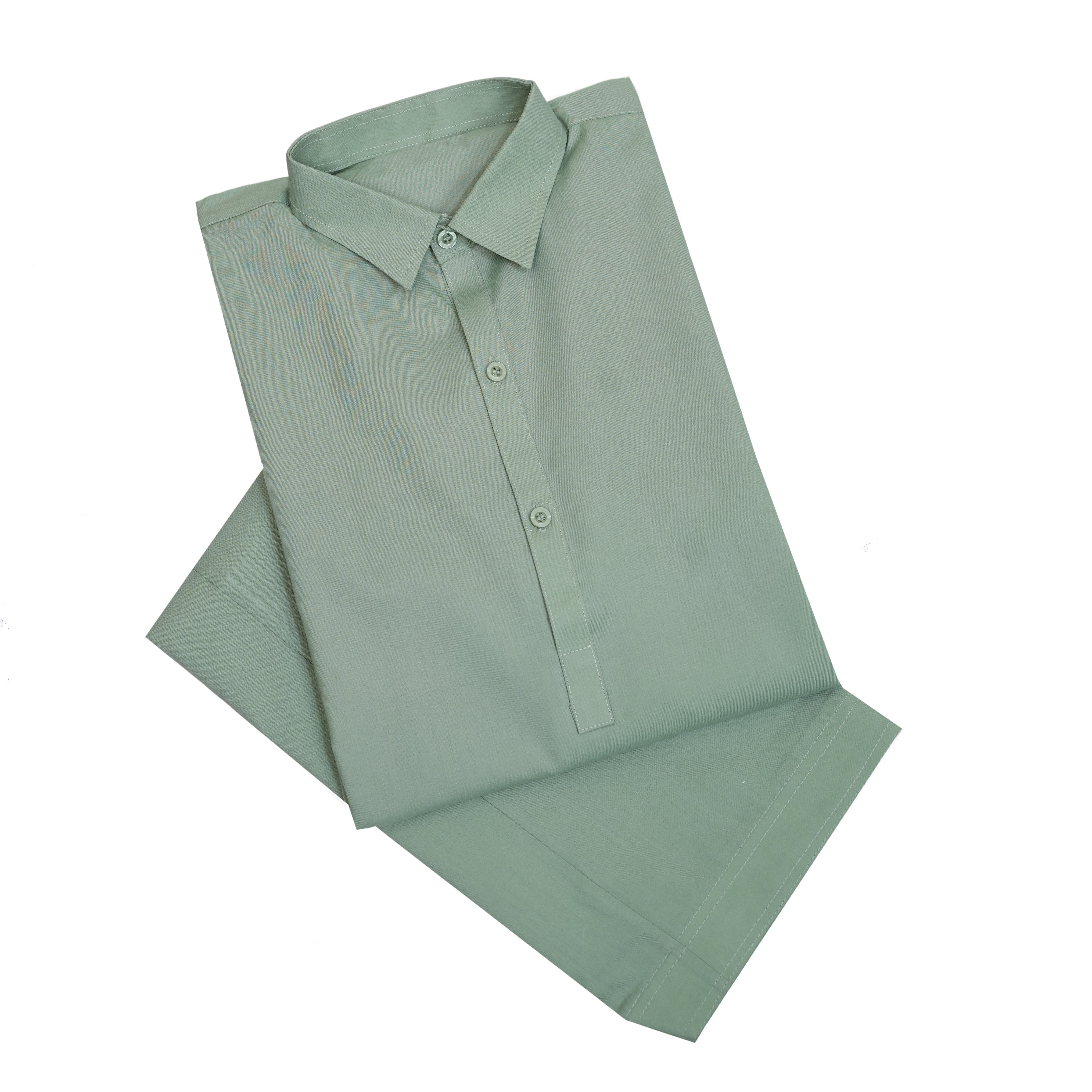 Folded green shirt on a white background Olive Green Everyday Cotton Kurta for Men | SHAH ROBE